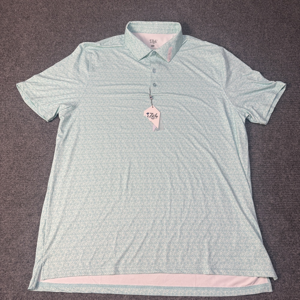 1764 Signature Polo Shirt Mens 2XL Green Bicycle Print Performance Stretch